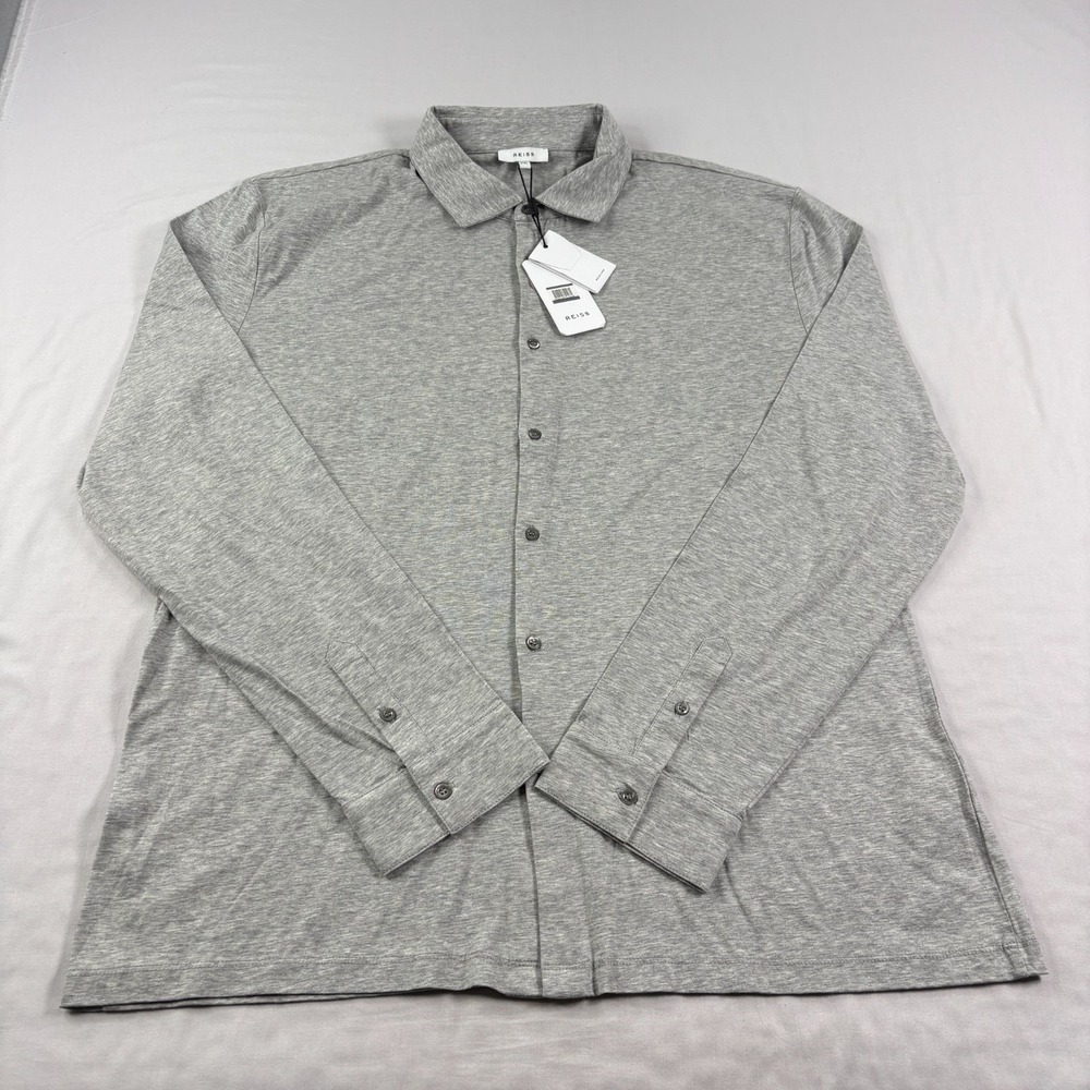 Reiss Shirt Mens 2XL Gray Button Up Long Sleeve Hendon Stretch Casual NEW